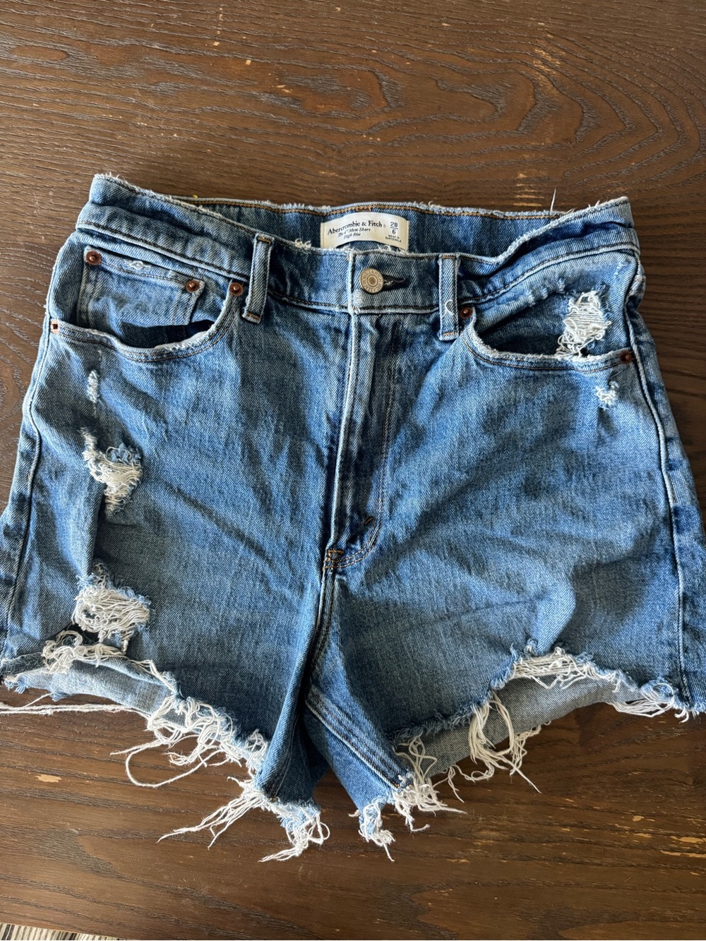 Abercrombie 4” Mom Short Denim Distressed High-Waist Women’s Shorts - Blue